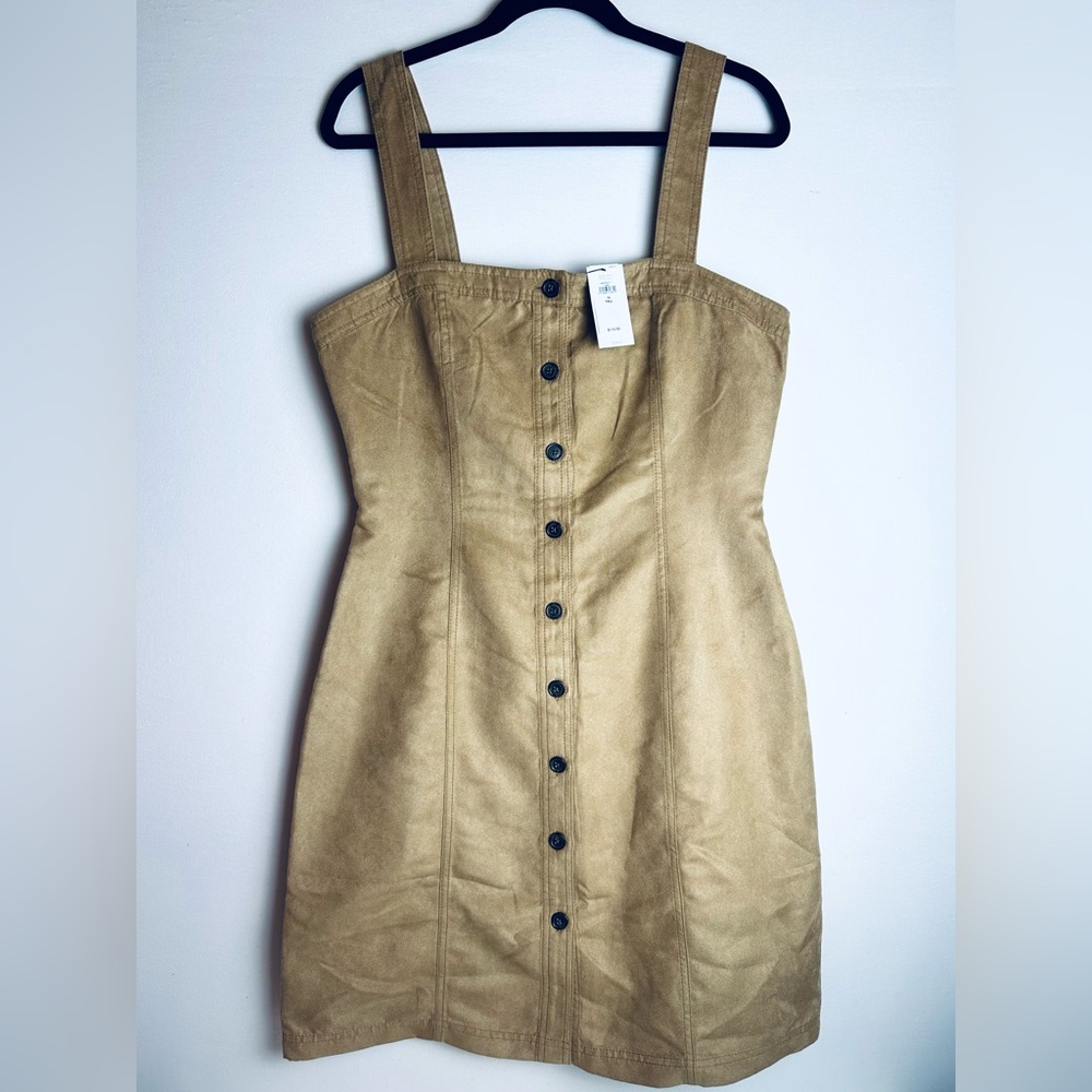 ❗️NEW Banana Republic Tan Suede Sleeveless Button Up Mini Dress Size 10 Tall